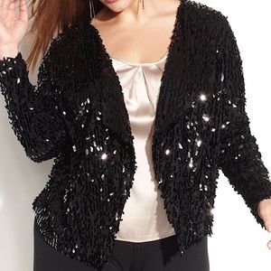 NWT Black Sequin Open Front Blazer Jacket (Size L)